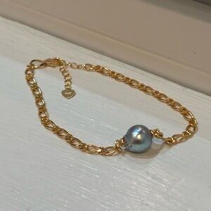 Madama Pearl On Gold Colored Sterling Silver Bracelet